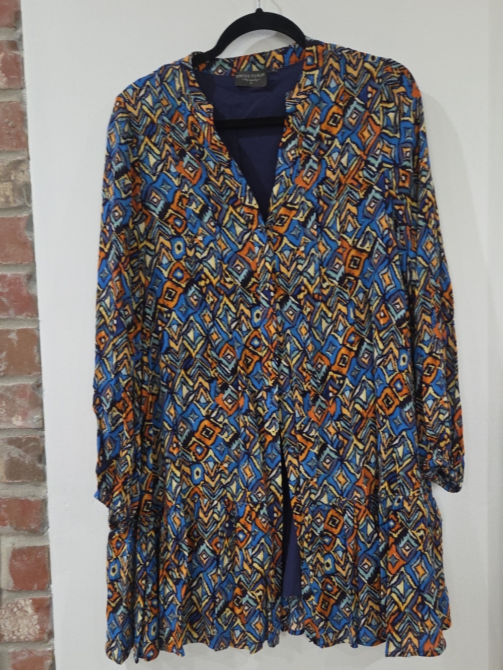 Dress Forum Blue & Orange Geometric Long Sleeve Dress